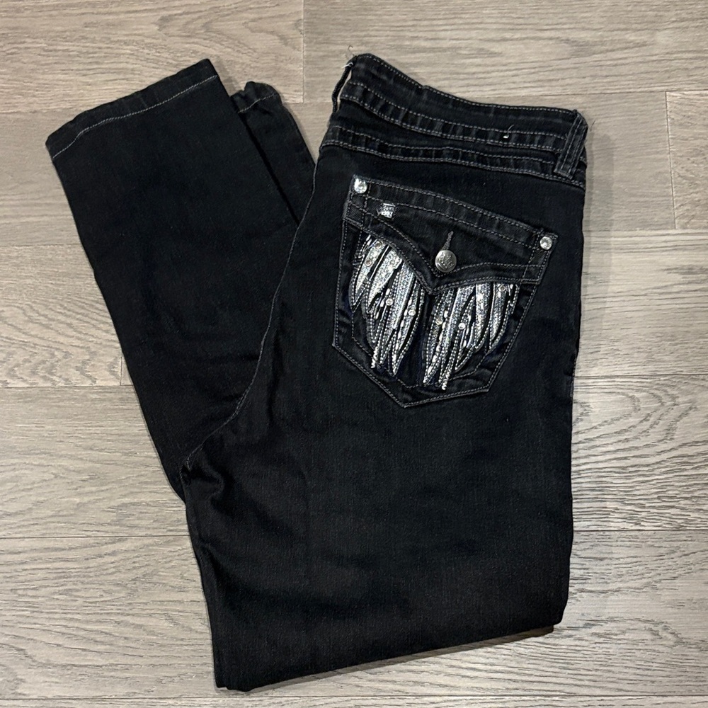 Rebel & Soul Black Jeans with Silver and Rhinestone Embellishments